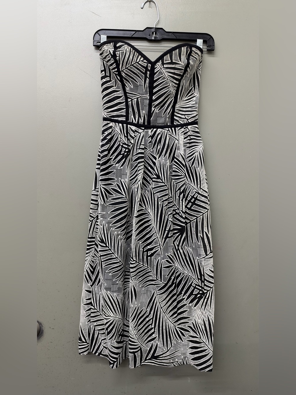Parker Black White Strapless Abstract Knee Length A Dress Size XS